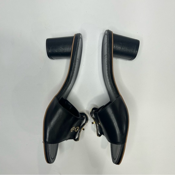 Dolce Vita Black Leather Slide Sandals with Gold Buckle block heel. Women’s 9 - Picture 2 of 7